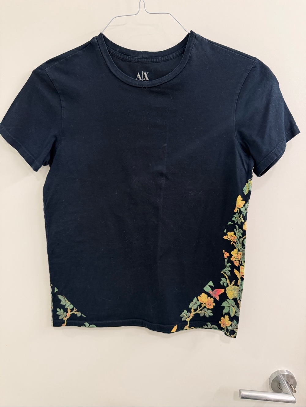 A/X Armani Exchange Black Short Sleeve Tee with Floral Side Detail